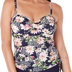 Swim Solutions Underwire Tankini Swimsuit Separates Top Navy 8 New